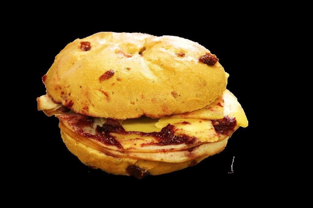 Turkey, Gouda on Cranberry Bagel